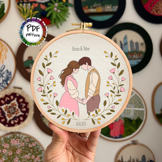 Customizable Romantic Couple - Hand Embroidery Pattern (PDF)
