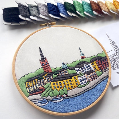 Stockholm, Sweden, Cityscape - Hand Embroidery Pattern (PDF)