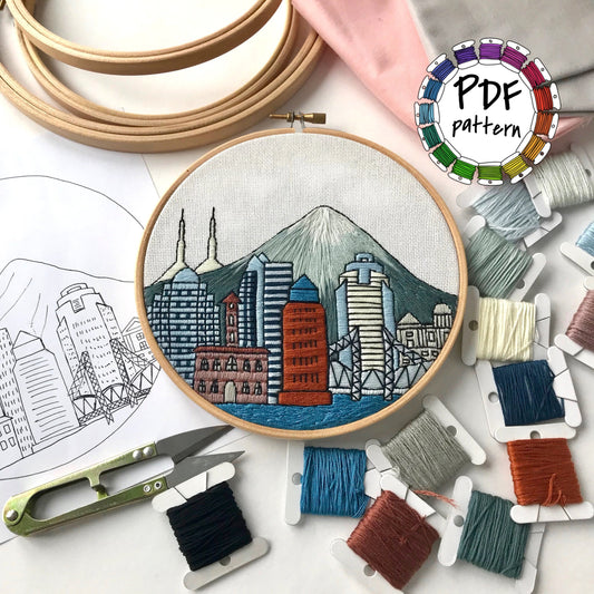 Portland OR, United States, Cityscape - Hand Embroidery Pattern (PDF)
