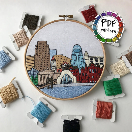 Cincinnati, OH, Cityscape - Hand Embroidery Pattern (PDF)