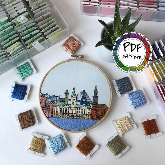 Hamburg, Germany, Cityscape - Hand Embroidery Pattern (PDF)
