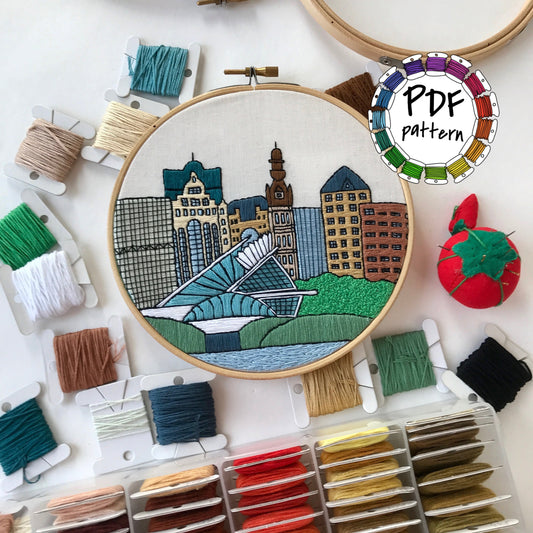 Milwaukee, WI, Cityscape - Hand Embroidery Pattern (PDF)