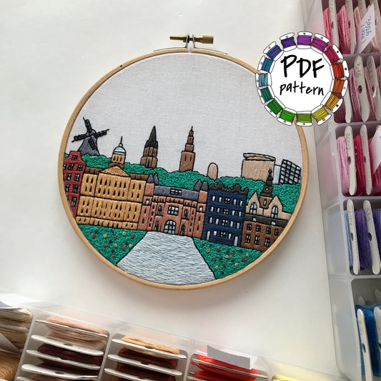 Amsterdam, Netherlands, Cityscape - Hand Embroidery Pattern (PDF)