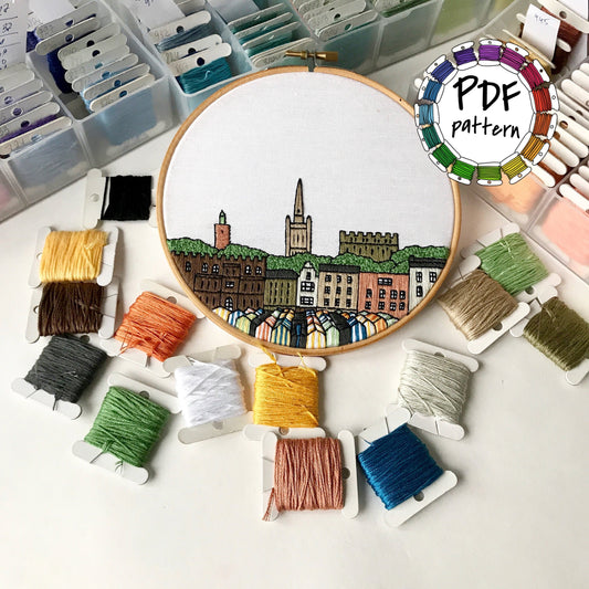 Norwich, United Kingdom, Cityscape - Hand Embroidery Pattern (PDF)