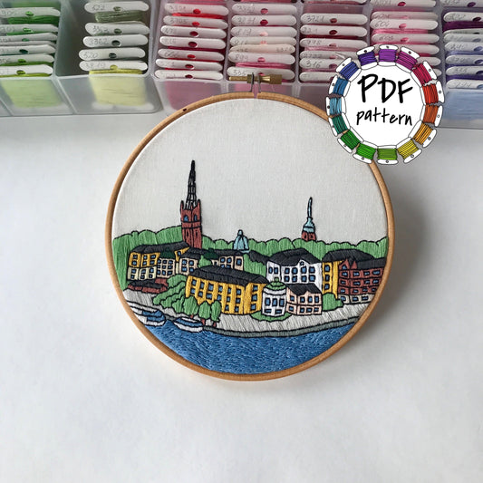 Stockholm, Sweden, Cityscape - Hand Embroidery Pattern (PDF)