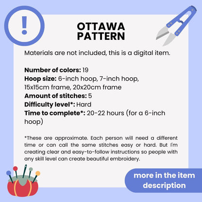 Ottawa, Canada, Cityscape - Hand Embroidery Pattern (PDF)
