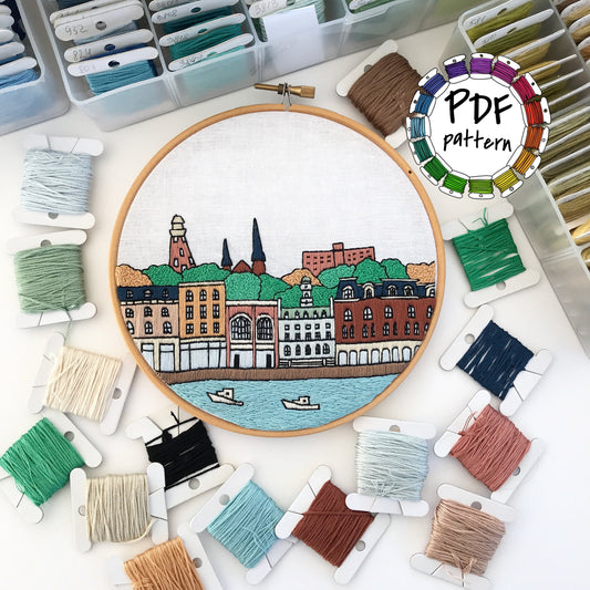 Portland, ME, Cityscape - Hand Embroidery Pattern (PDF)