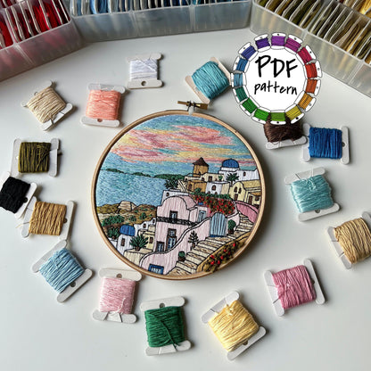 Santorini, Greece, Architecture - Hand Embroidery Pattern (PDF)