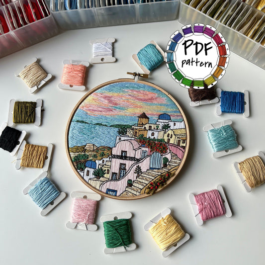 Santorini, Greece, Architecture - Hand Embroidery Pattern (PDF)