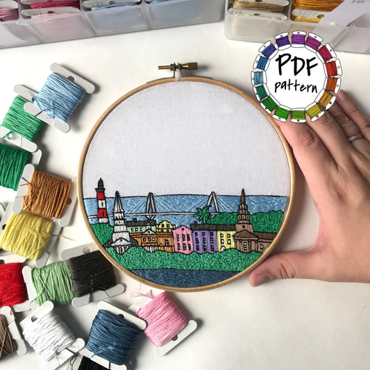 Charleston, SC, Cityscape - Hand Embroidery Pattern (PDF)