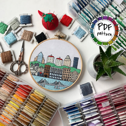 Louisville, KY, Cityscape - Hand Embroidery Pattern (PDF)