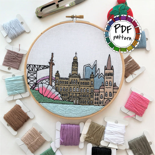 Glasgow, Scotland, Cityscape - Hand Embroidery Pattern (PDF)