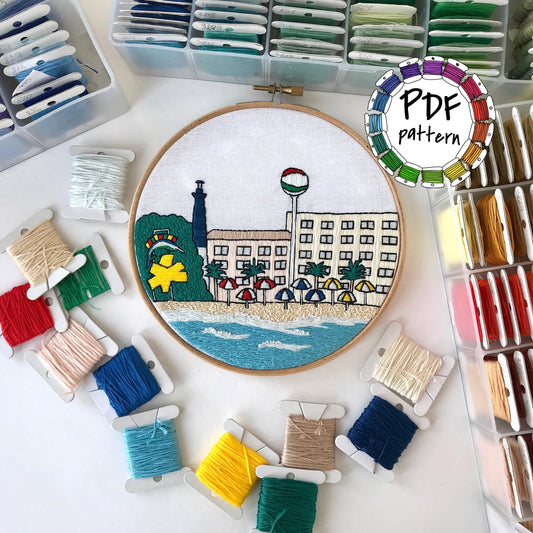 Pensacola Beach, FL, Seascape - Hand Embroidery Pattern (PDF)
