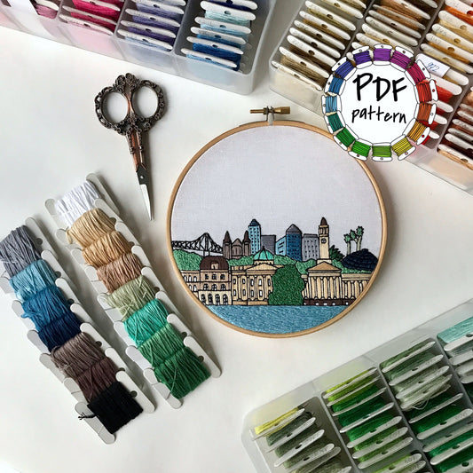 Brisbane, Australia, Cityscape - Hand Embroidery Pattern (PDF)