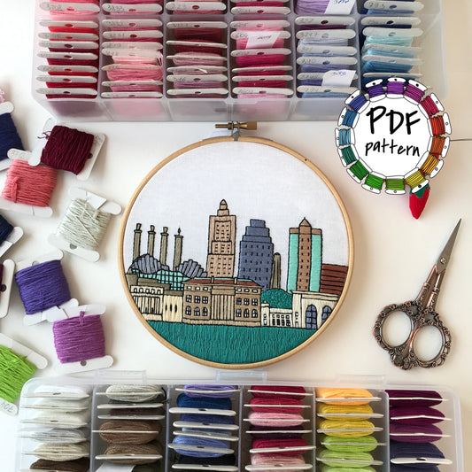 Kansas City, MO, Cityscape - Hand Embroidery Pattern (PDF)