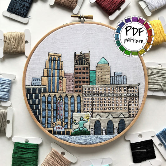 Detroit, MI, Cityscape - Hand Embroidery Pattern (PDF)