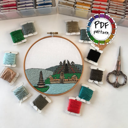 Bali, Indonesia, Landscape - Hand Embroidery Pattern (PDF)