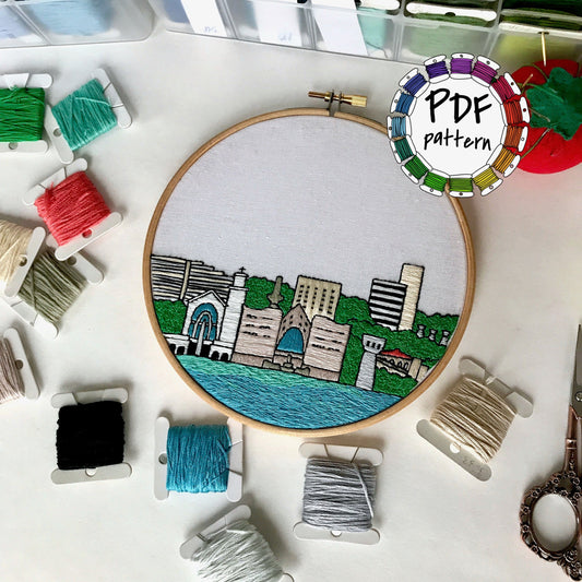 Hagatna, Guam, Cityscape - Hand Embroidery Pattern (PDF)