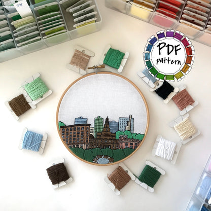 Fort Worth, TX, Cityscape - Hand Embroidery Pattern (PDF)