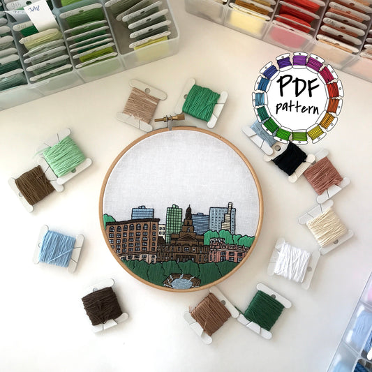 Fort Worth, TX, Cityscape - Hand Embroidery Pattern (PDF)