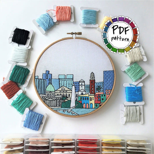 Buenos Aires, Argentina, Cityscape - Hand Embroidery Pattern (PDF)