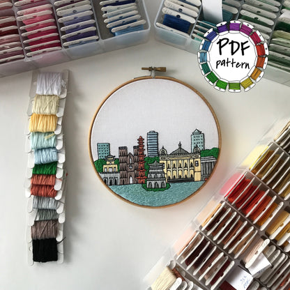Hanoi, Vietnam, Architecture - Hand Embroidery Pattern (PDF)