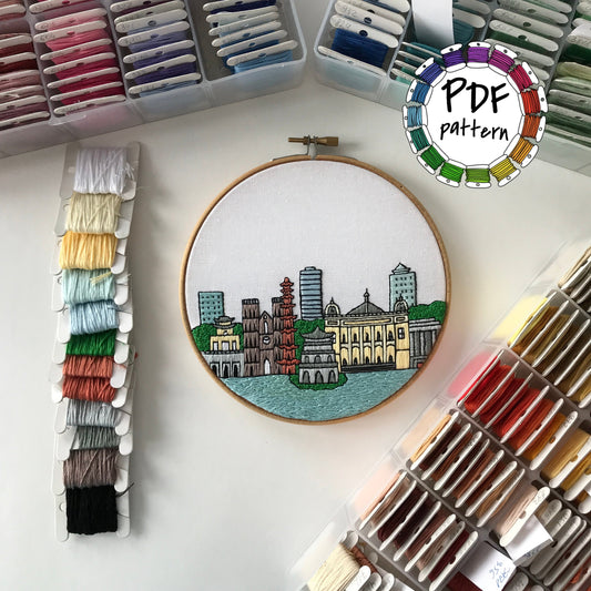 Hanoi, Vietnam, Architecture - Hand Embroidery Pattern (PDF)