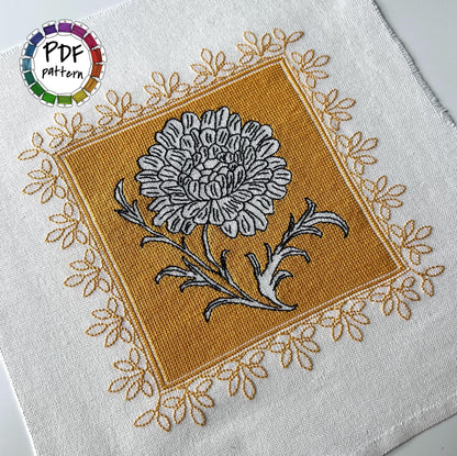 Assisi Flower hand embroidery pattern in PDF with bold negative-space design.
