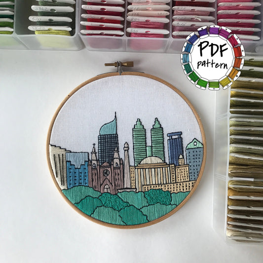 Jakarta, Indonesia, Cityscape - Hand Embroidery Pattern (PDF)