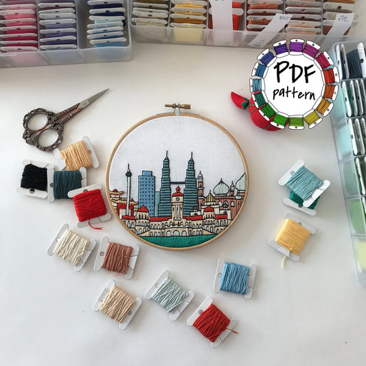 Kuala Lumpur, Malaysia, Cityscape - Hand Embroidery Pattern (PDF)