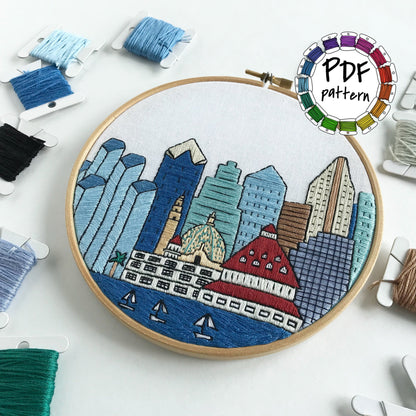 San Diego, CA, Cityscape - Hand Embroidery Pattern (PDF)