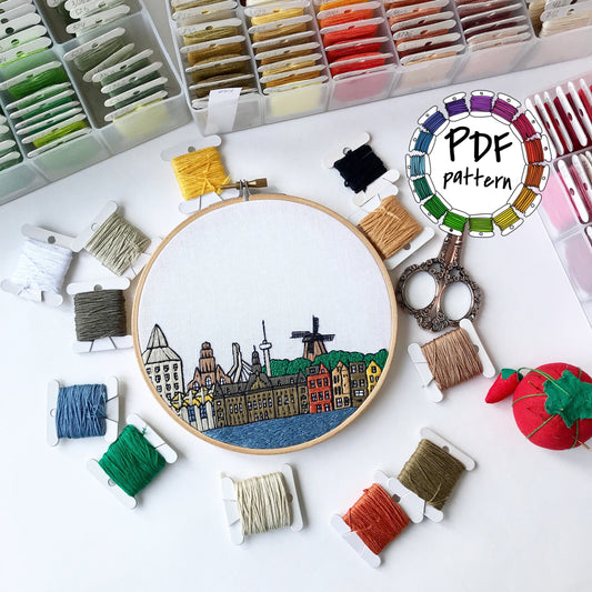 Rotterdam, Netherlands, Cityscape - Hand Embroidery Pattern (PDF)