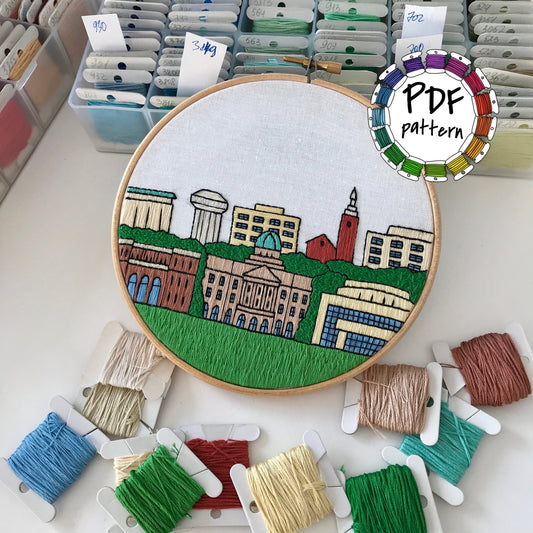 College Station, TX, Cityscape - Hand Embroidery Pattern (PDF)