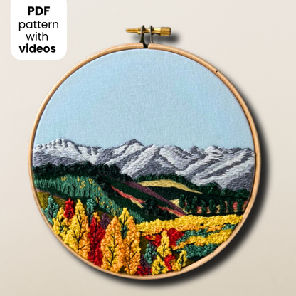 Mountain range in Fall, Landscape - Hand Embroidery Pattern (PDF)