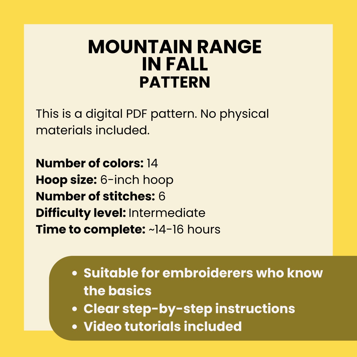Mountain range in Fall, Landscape - Hand Embroidery Pattern (PDF)