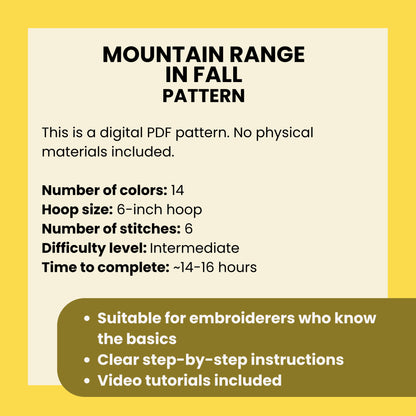Mountain range in Fall, Landscape - Hand Embroidery Pattern (PDF)