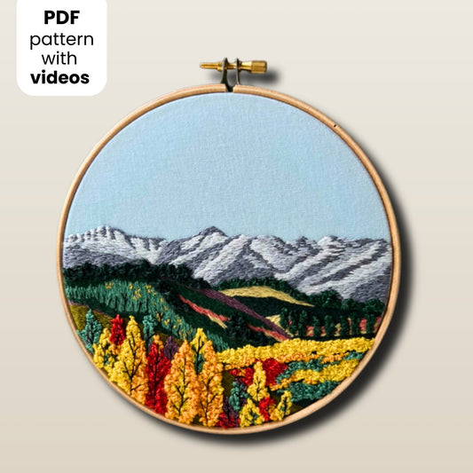 Mountain range in Fall, Landscape - Hand Embroidery Pattern (PDF)
