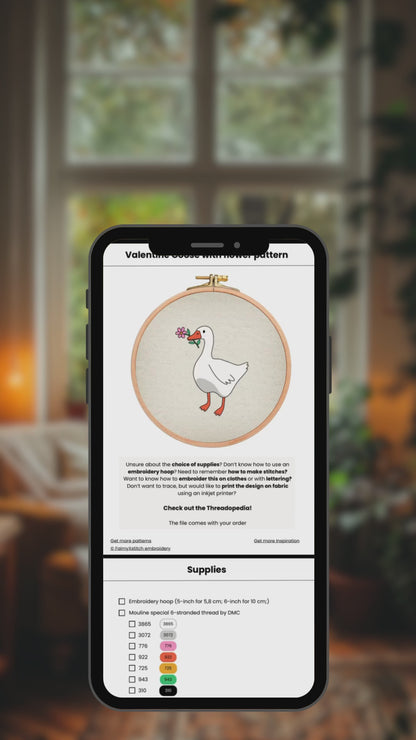 Valentine Goose with a heart - Hand Embroidery Pattern (PDF)