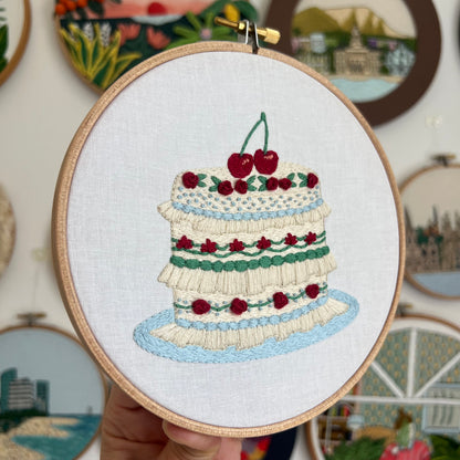 Cherry Ruffle Cake - Hand Embroidery Pattern (PDF)