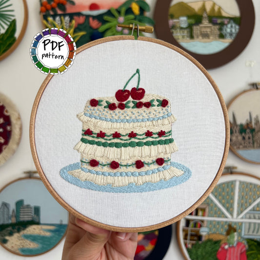 Cherry Ruffle Cake - Hand Embroidery Pattern (PDF)